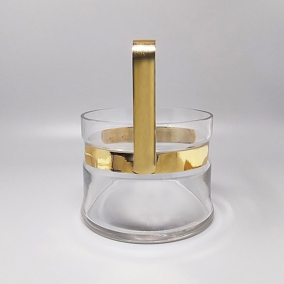 Image 1 of 1970S Gorgeous Cocktail Shaker With Ice Bucket By Dorval In Gold Plate 24K And Crystal. Made In Italy