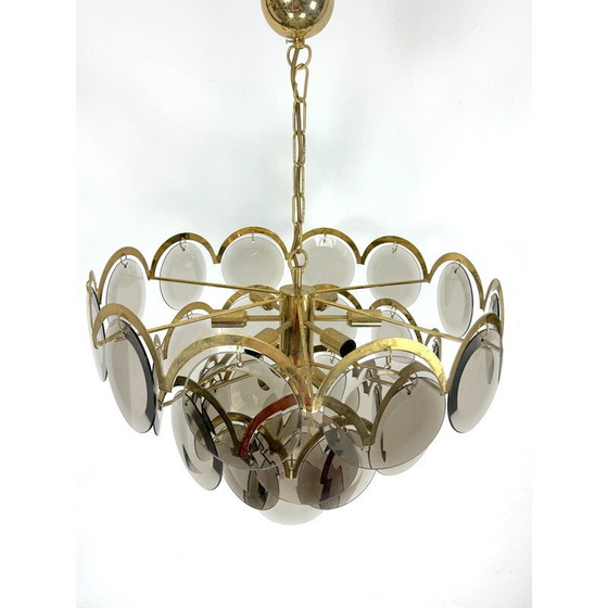 Image 1 of Vintage brass chandelier for brass and smoked glass, 1970