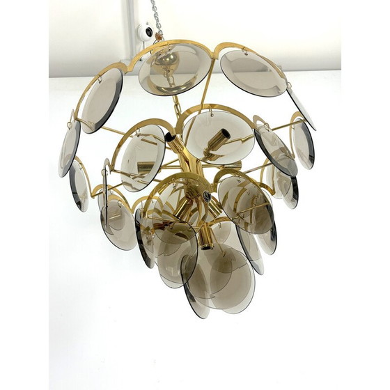 Image 1 of Vintage brass chandelier for brass and smoked glass, 1970