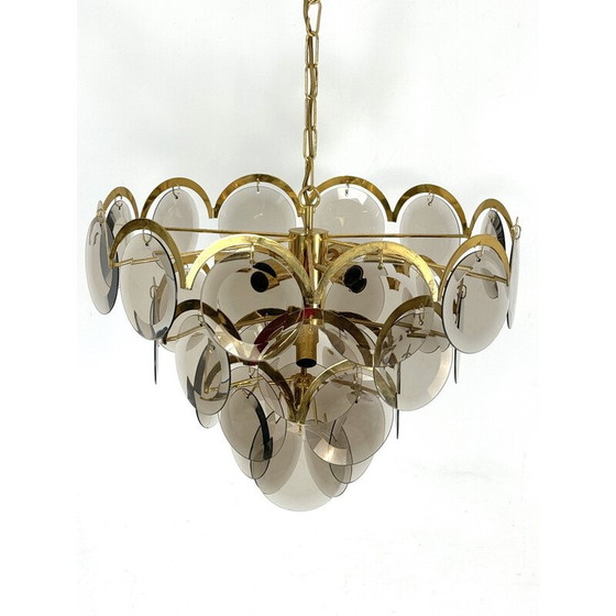 Image 1 of Vintage brass chandelier for brass and smoked glass, 1970