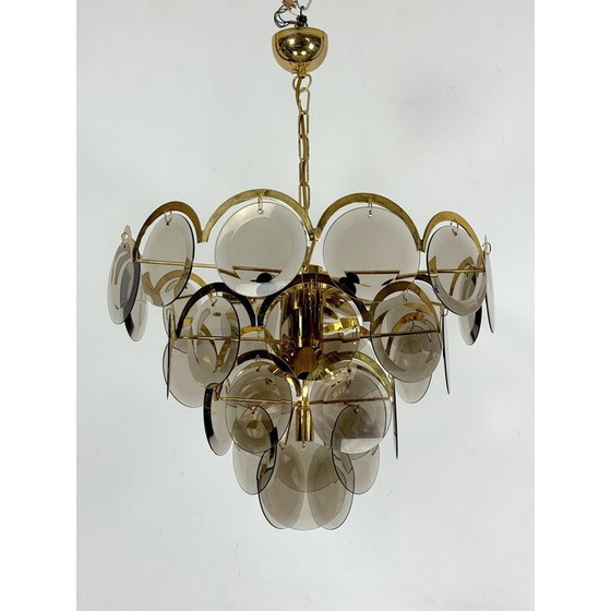 Image 1 of Vintage brass chandelier for brass and smoked glass, 1970
