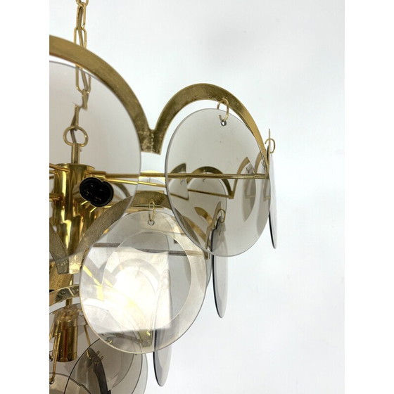 Image 1 of Vintage brass chandelier for brass and smoked glass, 1970