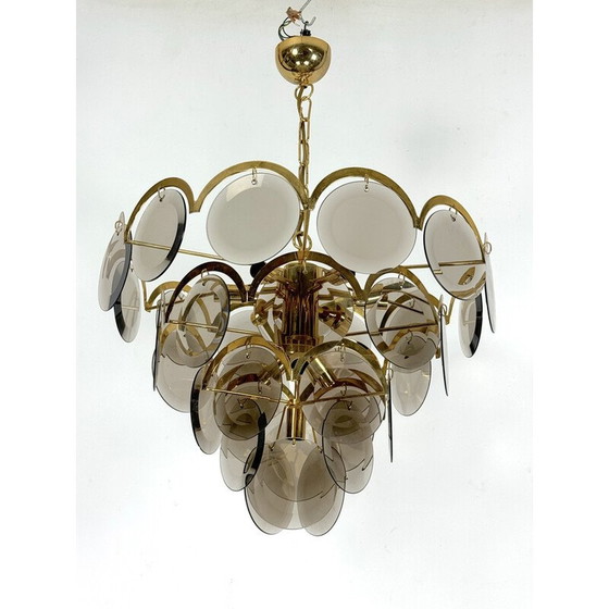 Image 1 of Vintage brass chandelier for brass and smoked glass, 1970