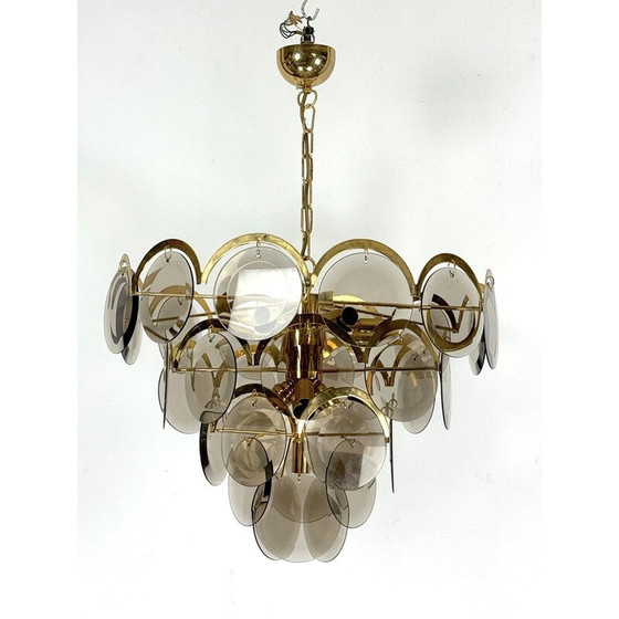 Image 1 of Vintage brass chandelier for brass and smoked glass, 1970