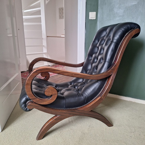 Image 1 of Armchair, Mahogany, Black Leather