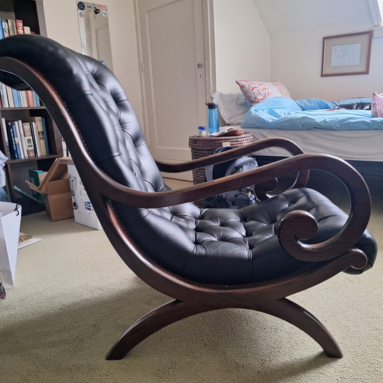 Image 1 of Armchair, Mahogany, Black Leather