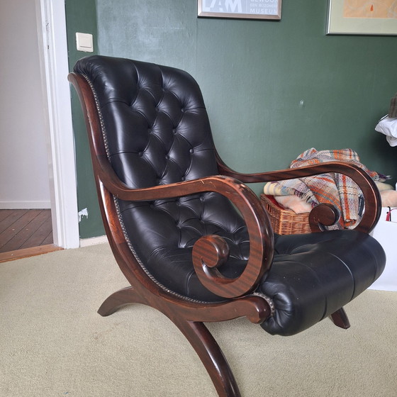 Image 1 of Armchair, Mahogany, Black Leather