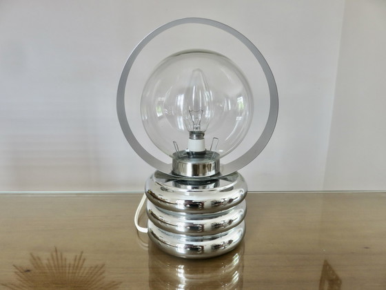 Image 1 of Space Age Lamp, Chrome And Glass, Made In Italy 1970