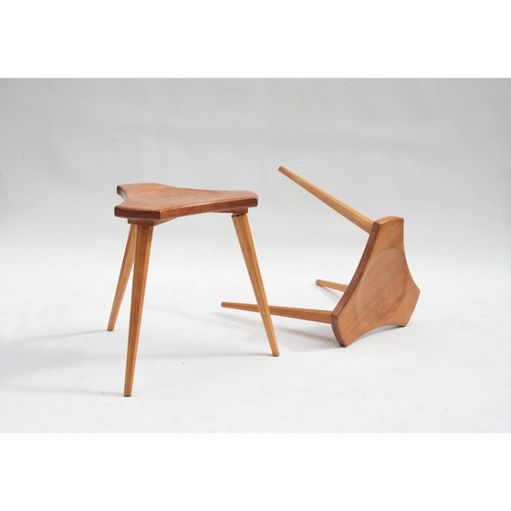 Image 1 of Pair of vintage beech and elm stools, France, 1950s