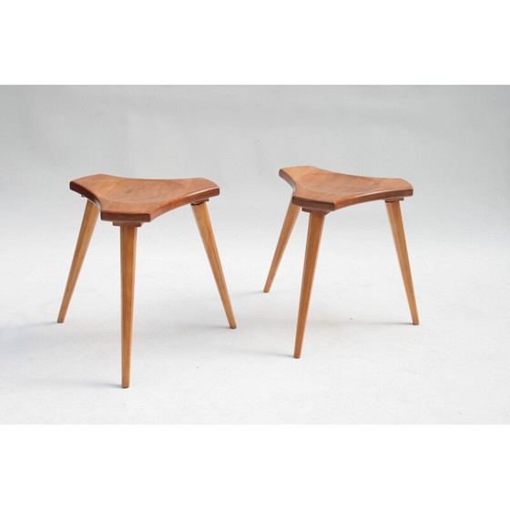 Image 1 of Pair of vintage beech and elm stools, France, 1950s
