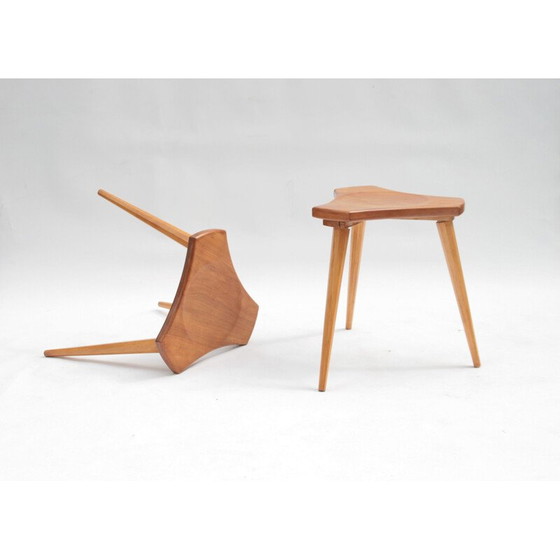 Image 1 of Pair of vintage beech and elm stools, France, 1950s
