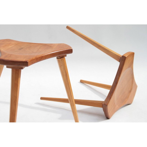 Image 1 of Pair of vintage beech and elm stools, France, 1950s