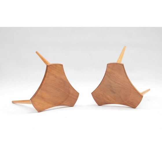 Image 1 of Pair of vintage beech and elm stools, France, 1950s