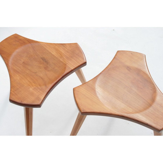 Image 1 of Pair of vintage beech and elm stools, France, 1950s