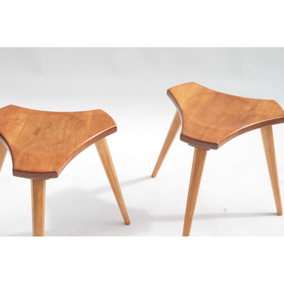 Image 1 of Pair of vintage beech and elm stools, France, 1950s