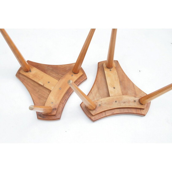 Image 1 of Pair of vintage beech and elm stools, France, 1950s
