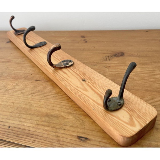 Image 1 of Vintage solid wood coat rack with 4 hooks