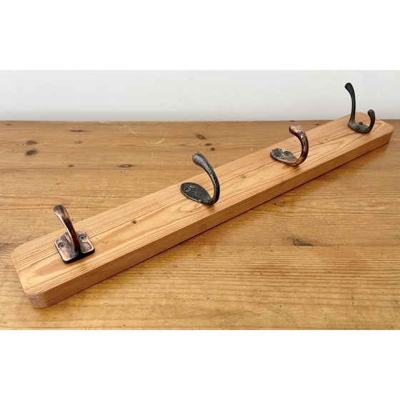 Image 1 of Vintage solid wood coat rack with 4 hooks