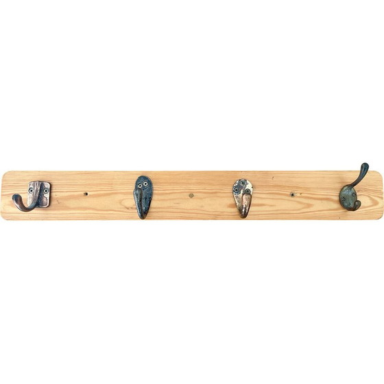 Image 1 of Vintage solid wood coat rack with 4 hooks