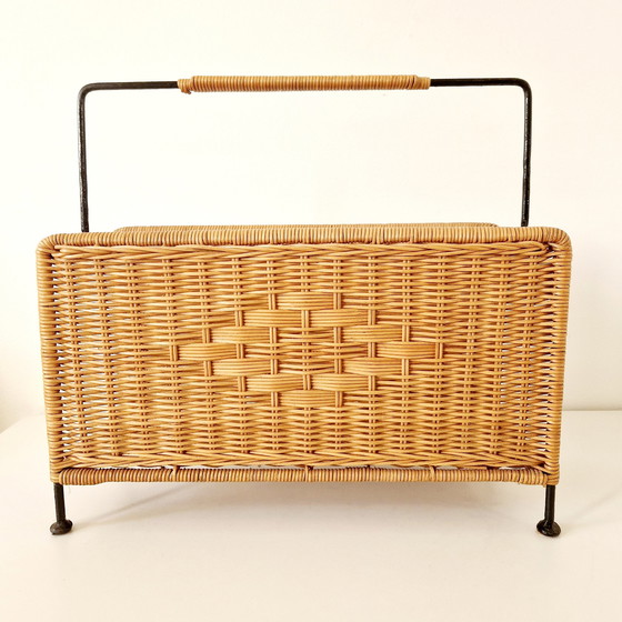 Image 1 of 60'S Vintage Reading Basket Magazines Rack