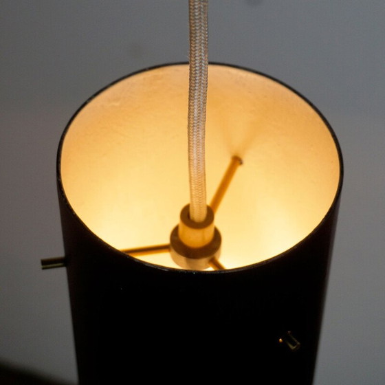 Image 1 of Vintage Zylinder black metal and brass pendant lamp by J. T. Kalmar, Austria 1960