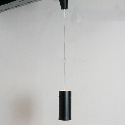 Vintage Zylinder black metal and brass pendant lamp by J. T. Kalmar, Austria 1960