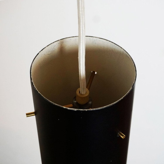 Image 1 of Vintage Zylinder black metal and brass pendant lamp by J. T. Kalmar, Austria 1960