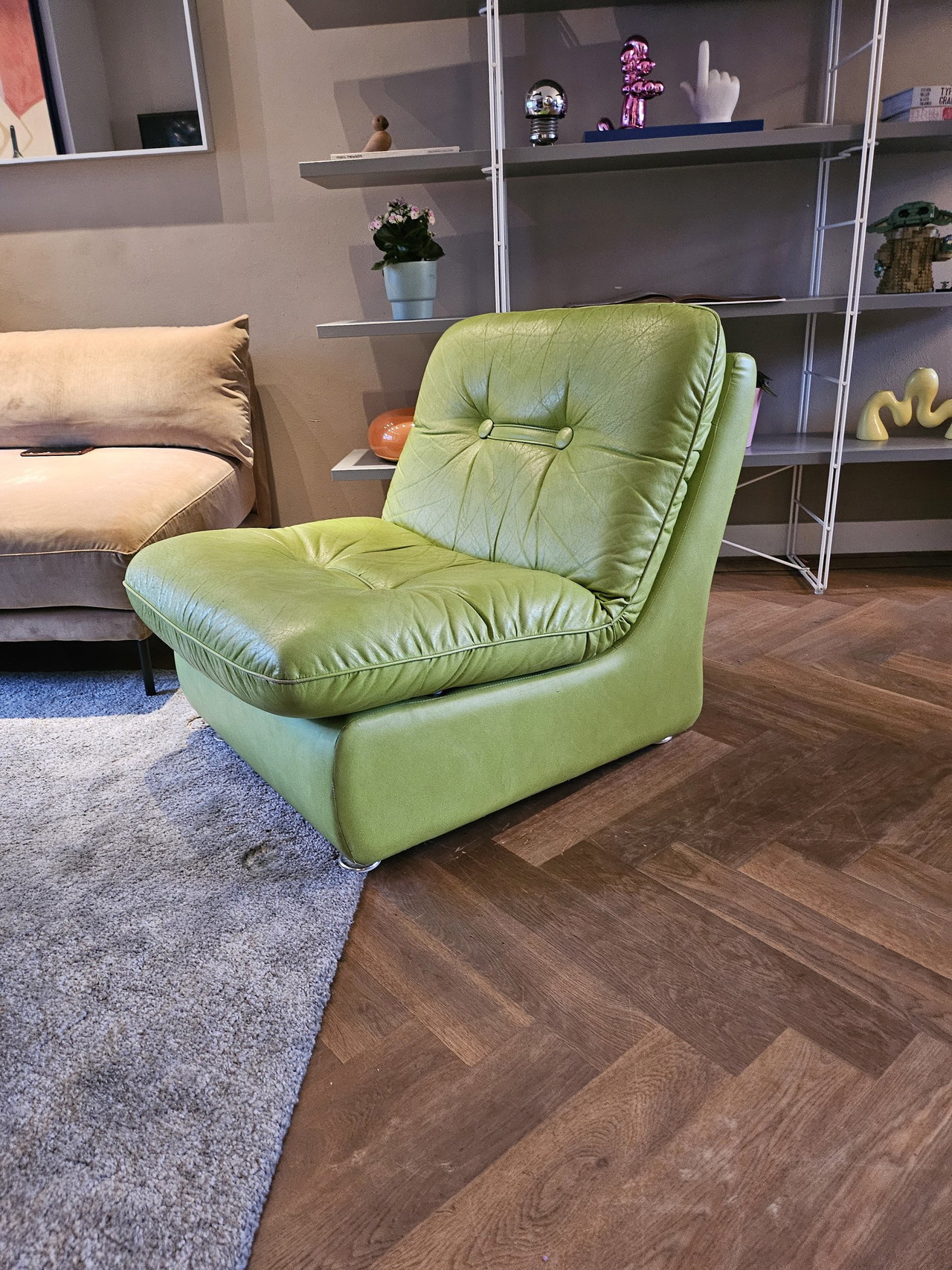 Vintage 1960s Leather Armchair / Green