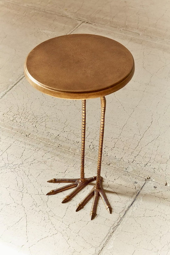 Image 1 of Gold Metal Side Table Bijzettafel Bird-Like Two Bird Feet