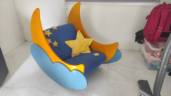 Image 1 of Kave Home Children's Armchair With Unique Star Pattern- Blue And Orange