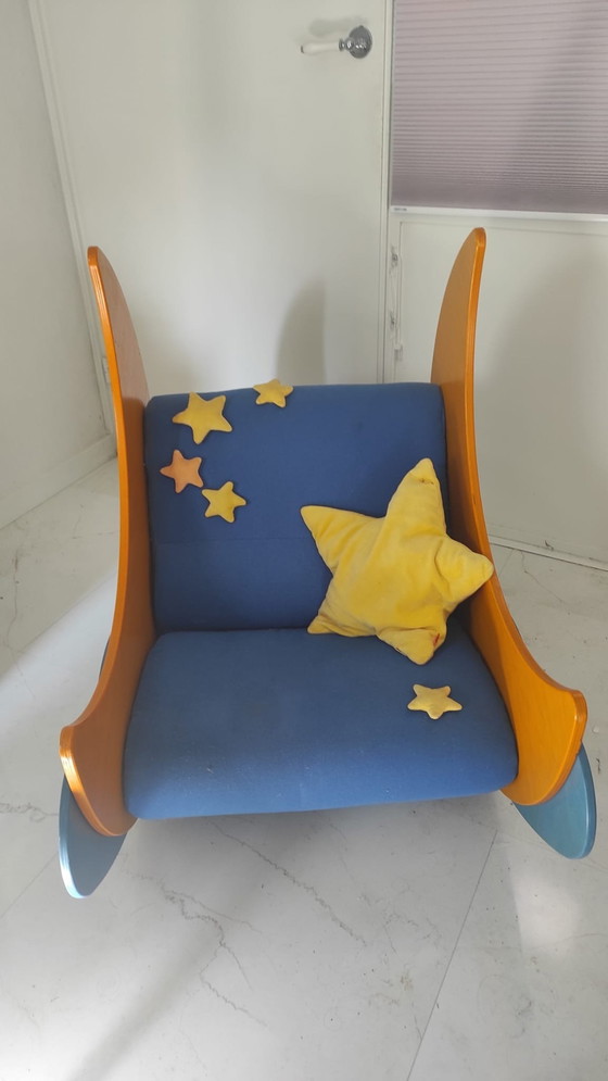 Image 1 of Kave Home Children's Armchair With Unique Star Pattern- Blue And Orange