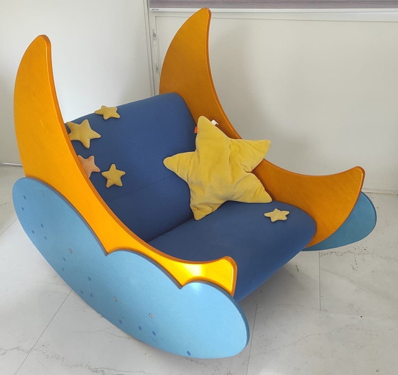 Image 1 of Kave Home Children's Armchair With Unique Star Pattern- Blue And Orange