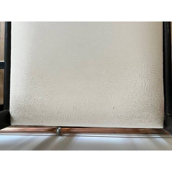 Image 1 of Pair of vintage black chairs in wood and white imitation leather