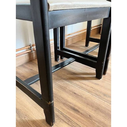 Pair of vintage black chairs in wood and white imitation leather