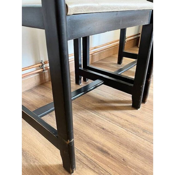 Image 1 of Pair of vintage black chairs in wood and white imitation leather