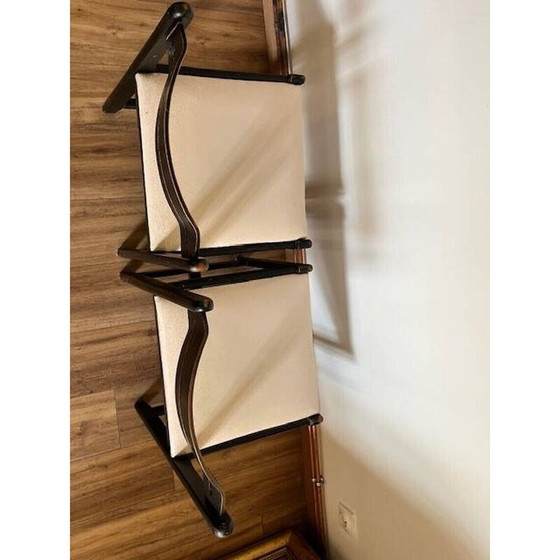 Image 1 of Pair of vintage black chairs in wood and white imitation leather