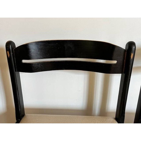 Image 1 of Pair of vintage black chairs in wood and white imitation leather