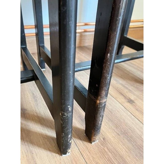 Image 1 of Pair of vintage black chairs in wood and white imitation leather