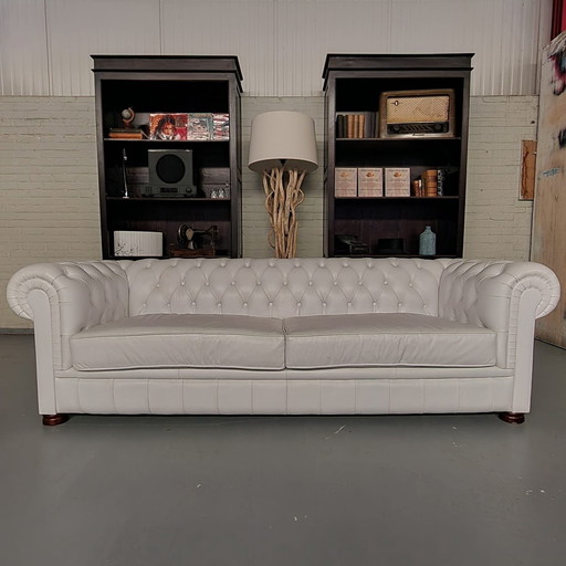 Natazia 3-Seater Classic Chesterfield Sofa - White, Leather