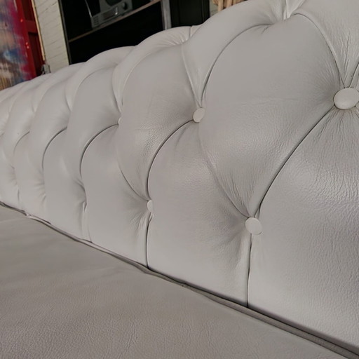 Natazia 3-Seater Classic Chesterfield Sofa - White, Leather