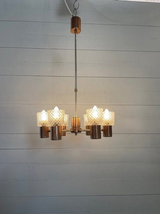 Image 1 of Vintage Sputnik lamp 6 brass arms and glass shades.