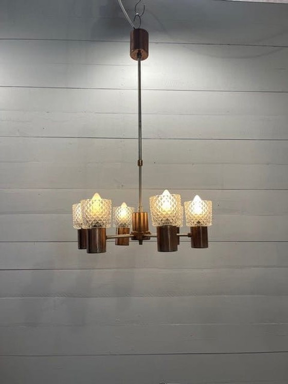 Image 1 of Vintage Sputnik lamp 6 brass arms and glass shades.