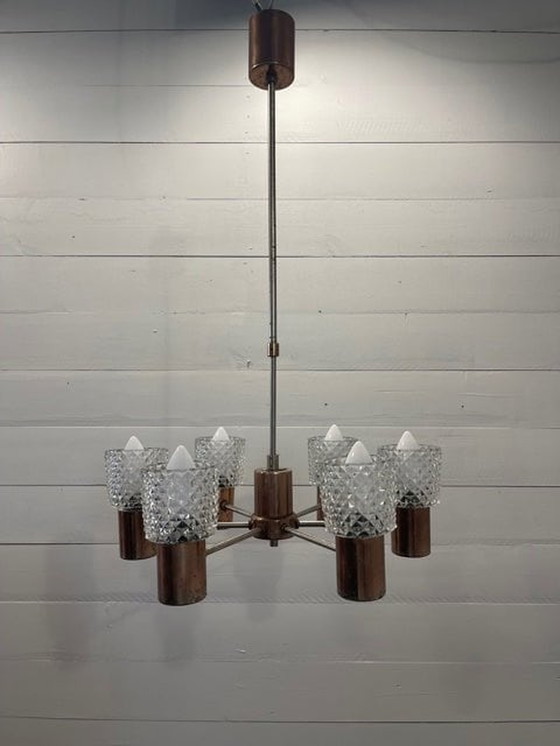 Image 1 of Vintage Sputnik lamp 6 brass arms and glass shades.