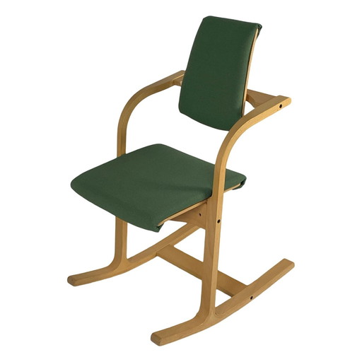 Peter Opsvik - Varier - Actulum - Ergonomically Shaped Rocking Chair - Green Upholstery And Wooden Frame