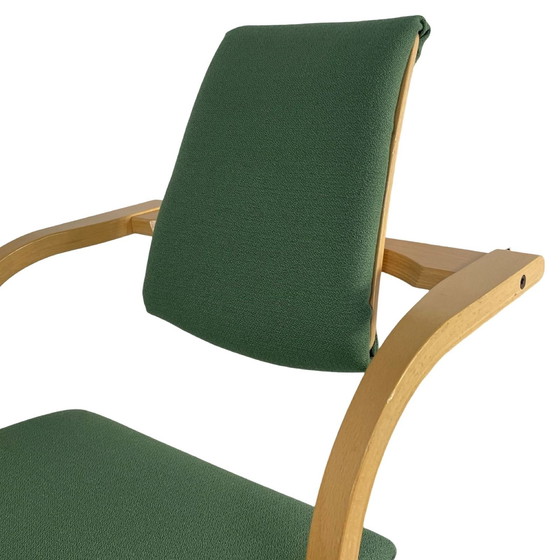 Image 1 of Peter Opsvik - Varier - Actulum - Ergonomically Shaped Rocking Chair - Green Upholstery And Wooden Frame