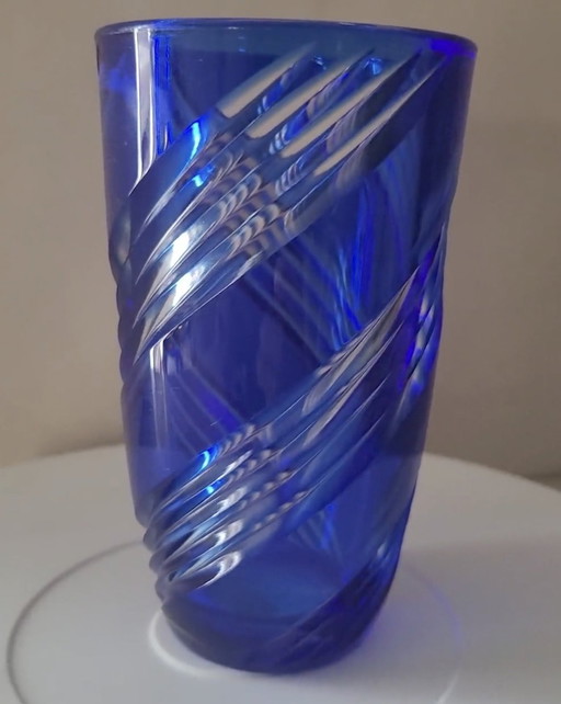 Vase De Couleur Bleu , Signed J G Durand , Double Size Cristal Art À La Française