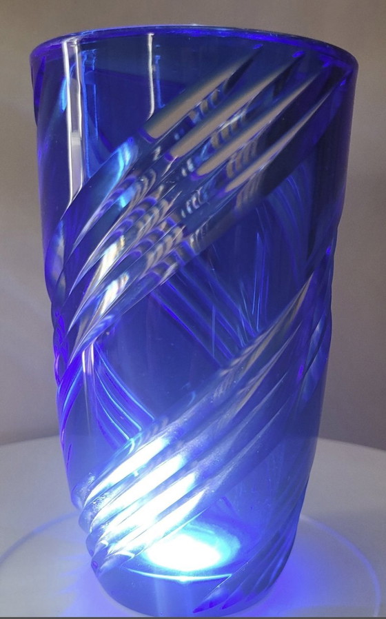 Image 1 of Vase De Couleur Bleu , Signed J G Durand , Double Size Cristal Art À La Française