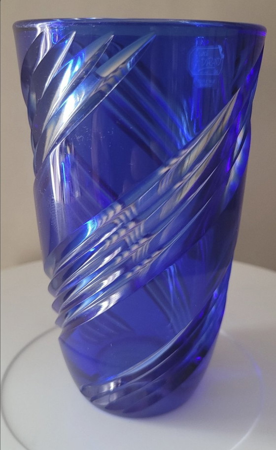 Image 1 of Vase De Couleur Bleu , Signed J G Durand , Double Size Cristal Art À La Française