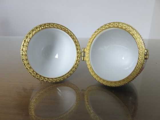 Image 1 of Set Of 19 Porcelain And Brass Egg Boxes, 1980