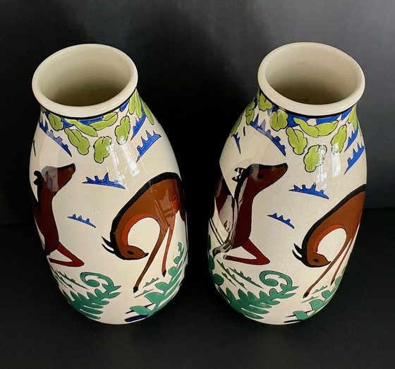 Image 1 of Pair Of Art Deco Vases Boch Frères Kéramis Charles Catteau